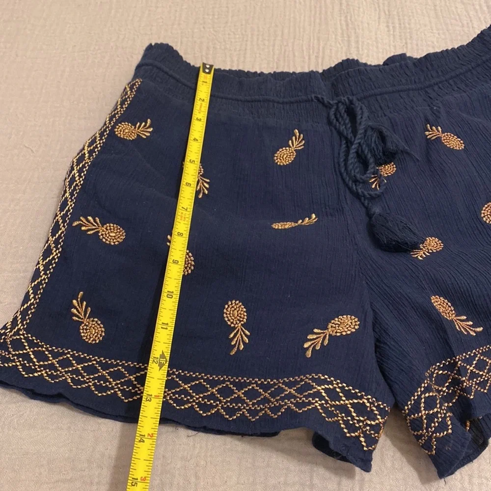 J. Crew Dark Blue Shorts with Tan Embroidery. Size S